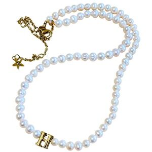 Dalmata Initial letter "H" Pearl Necklace gold plated Freshwater beaded collar